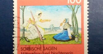 Issue:      Germany Sorbian Legends The Midday Woman and Nochten Woman 1991 Stamp  Type:      Stamp Number of Stamps:      1 Denominations:       100 pf, Issue Date:        1991 Issued By:      Germany Deutsche Post ( Deutschland )