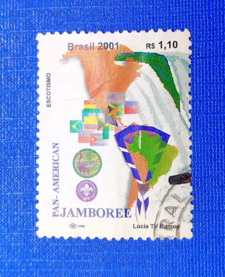 Issue:    Brazil 1th Pan-American Scout Jamboree (Foz do Iguaçu) 2001  Stamp Type:   Stamp Number of Stamps:      1 Denominations:      R$1.10 Issue Date:      2001 Issued By:    Brazil post 