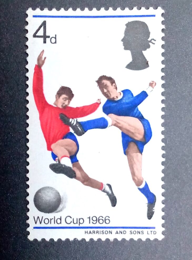 Issue:        Great Britain World Cup 1966 Stamp Type:       Stamp Number of Stamps:        1 Stamps Denomination:        4 d, Issue Date:        1966 Issued By:       Royal Mail United Kingdom 